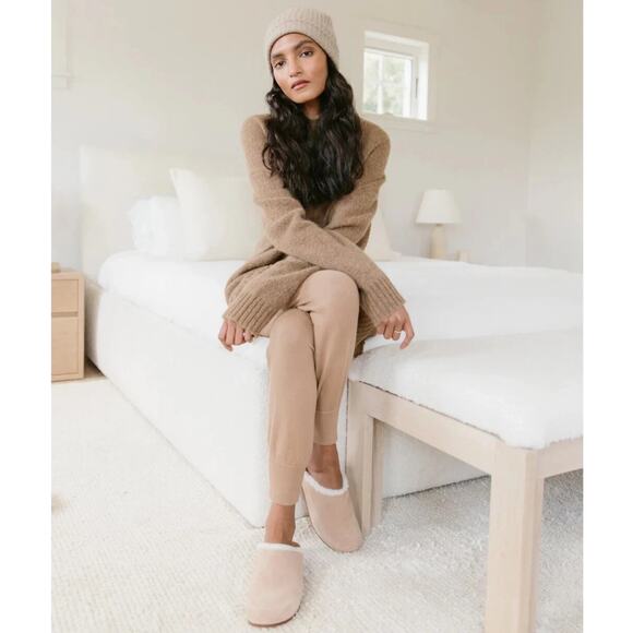 Jenni Kayne Shearling-Lined Moc Clog Natural Suede Slippers Size 38 Italy 8 US - Picture 8 of 15